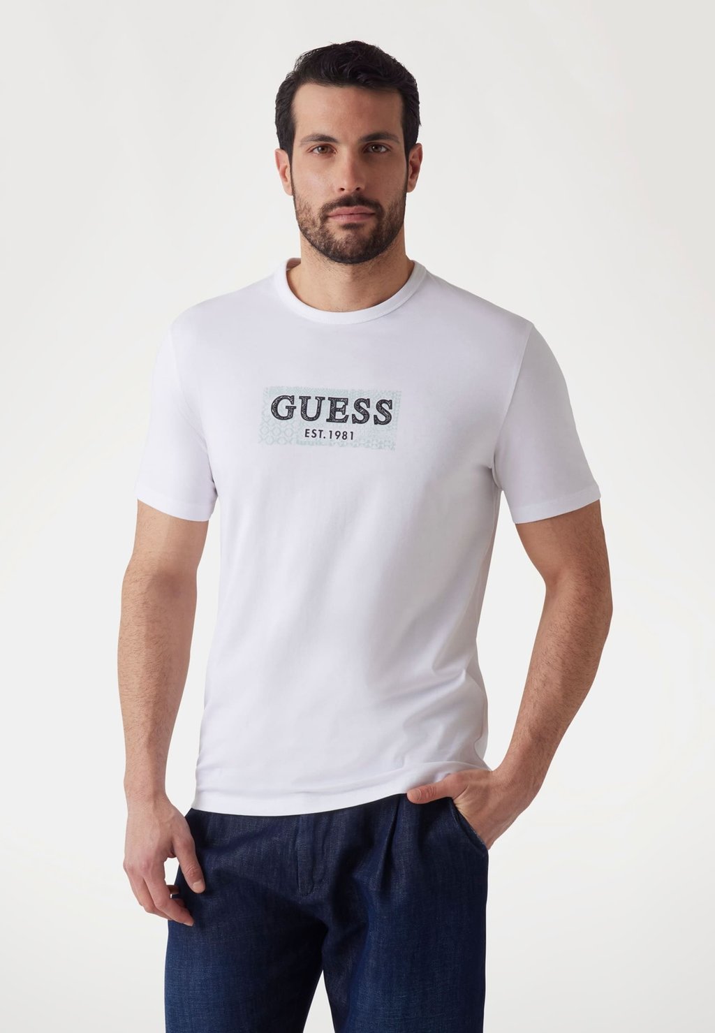 

Футболка с принтом FRONTLOGO Guess, белый