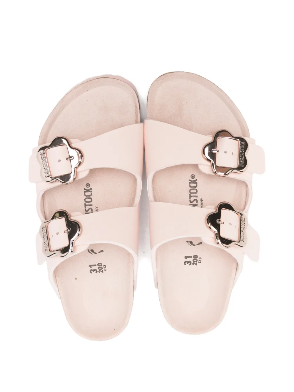Кожаные сандалии Arizona с пряжкой в виде цветка Birkenstock Kids, розовый — фото 3
