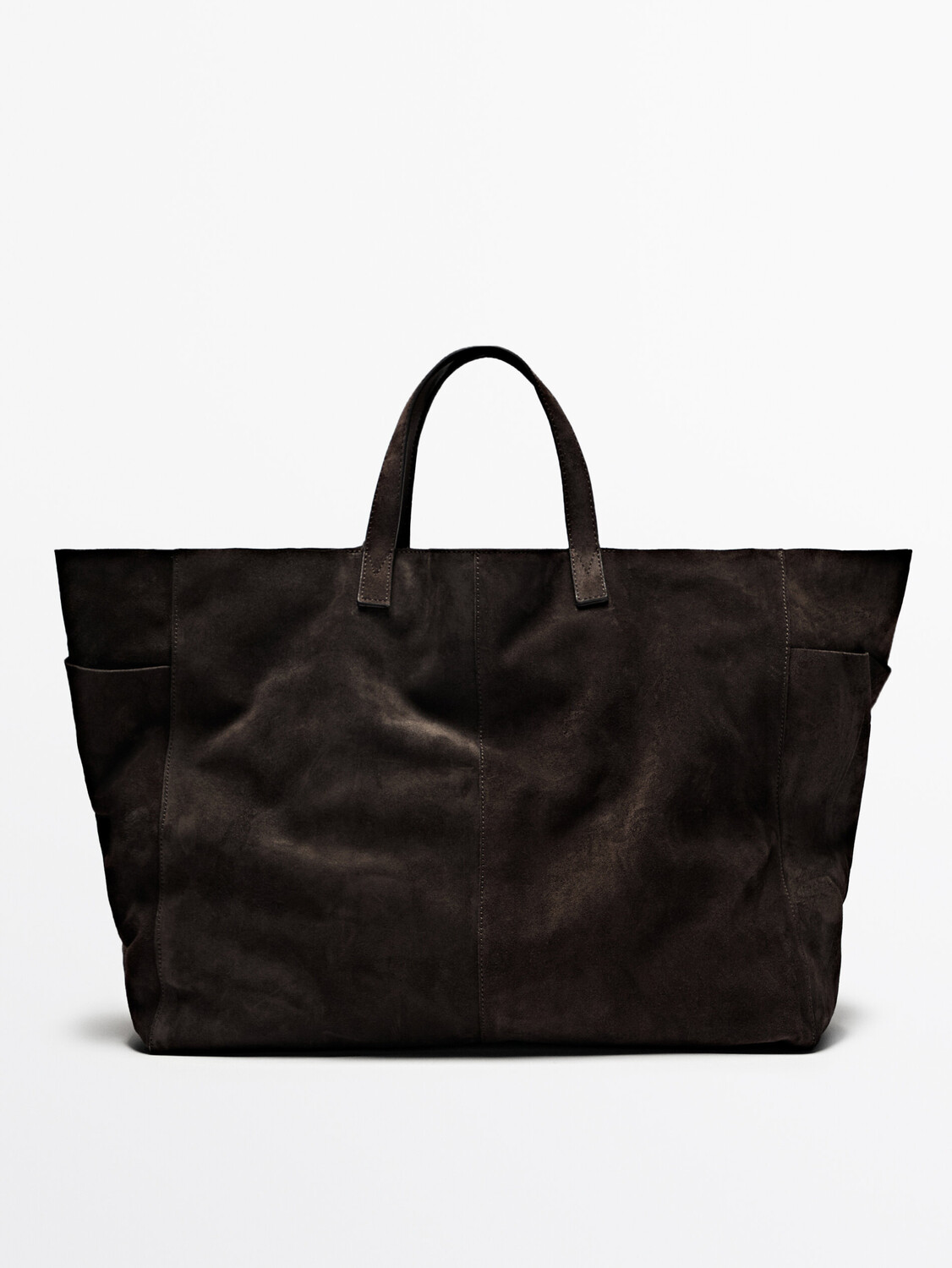 

Сумка макси из спилковой кожи Massimo Dutti, коричневый