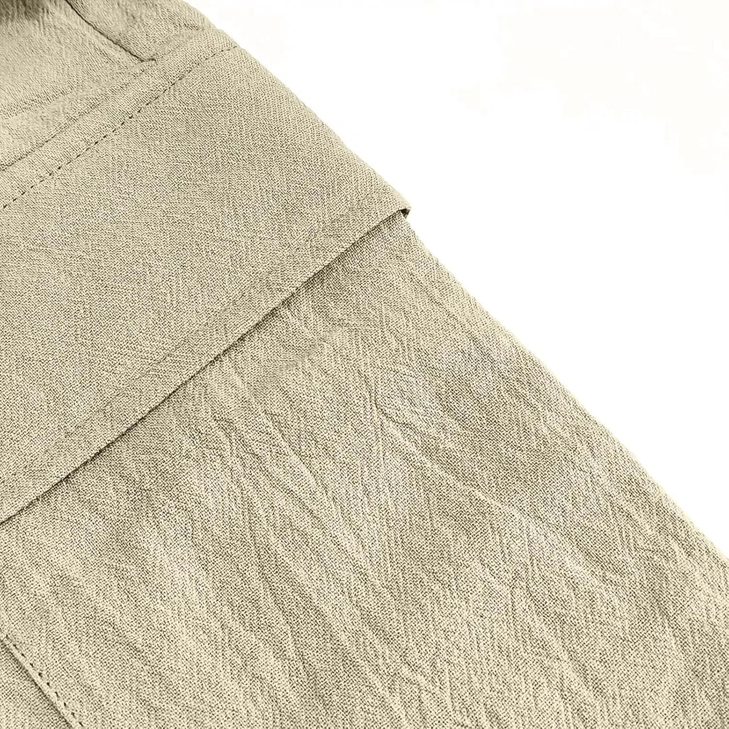 Шорты мужские из льна и хлопка, свободные, с множеством карманов, A02_khaki — фото 3