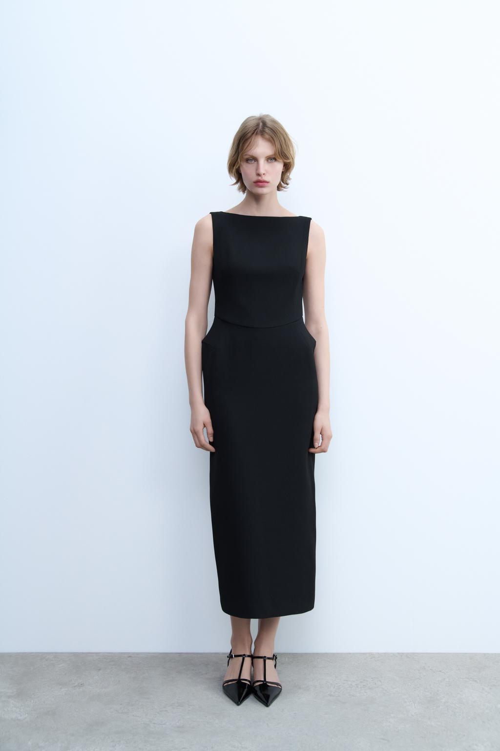 

Платье миди с разрезом ZARA, черный