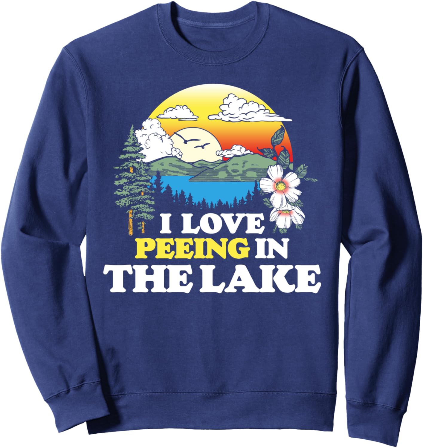 

Забавная толстовка в стиле 80-х с надписью «Я люблю писать в озере» для летних каникул и плавания Giant Step Design Co., темно-синий