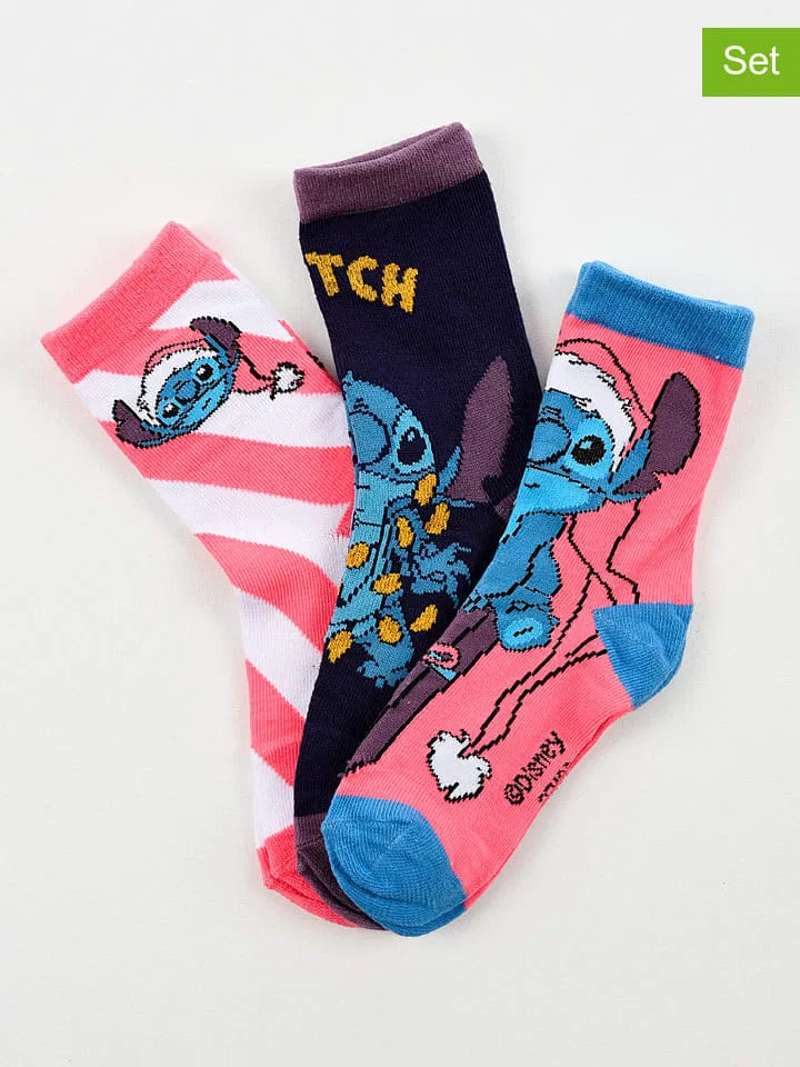 Носки, набор 3 пары, Lilo & Stitch, разноцветный