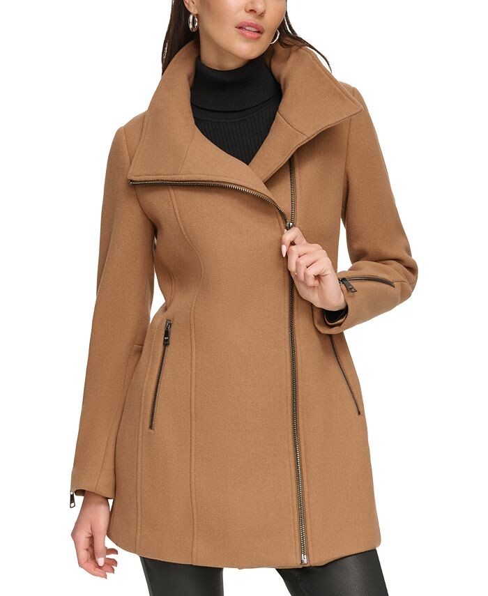 

Женское полушерстяное пальто с асимметричной молнией DKNY, коричневый
