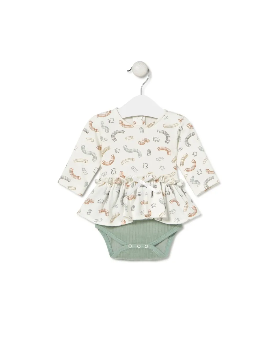 

Боди для малыша с юбкой из хлопка с мишками и радужными звездочками Tous, мятный зеленый