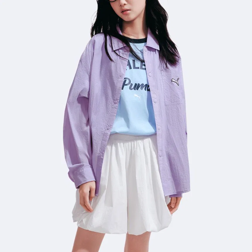 Детская повседневная рубашка с отложным воротником PUMA Pink Purple — фото 3