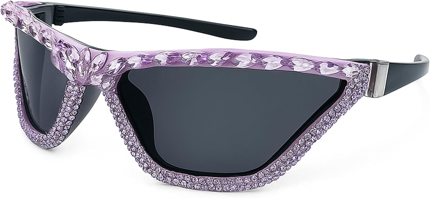 

bullabulling Модные солнцезащитные очки большого размера в винтажном квадратном стиле со стразами для женщин и мужчин, блестящие хрустальные солнцезащитные очки UV400, Black/Purple