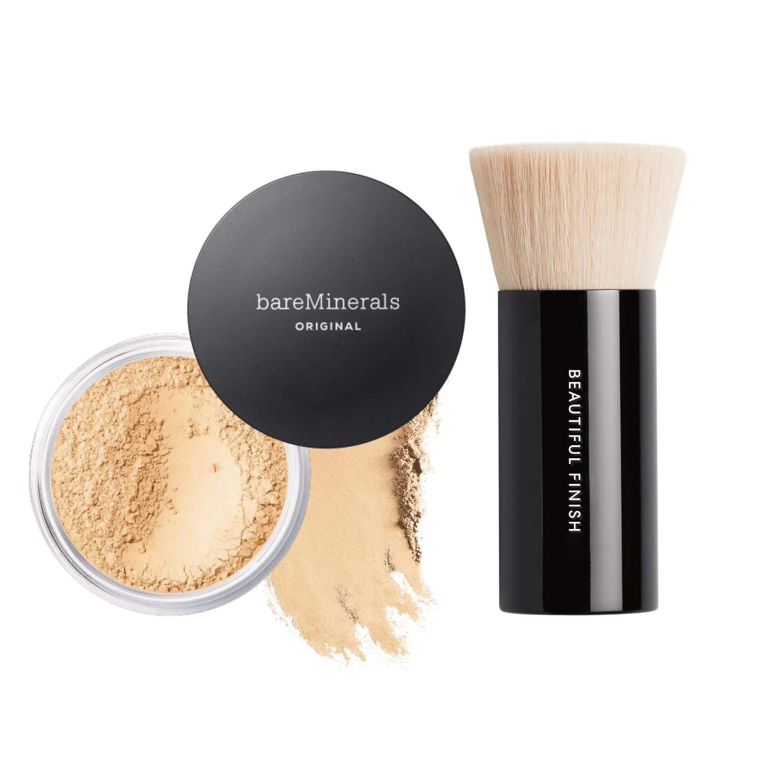bareMinerals Original Loose Powder Foundation SPF 15, минеральная рассыпчатая пудра для лица, покрытие от легкого до полного, без талька, некомедогенная, веганская + кисть для тонального средства Beautiful Finish