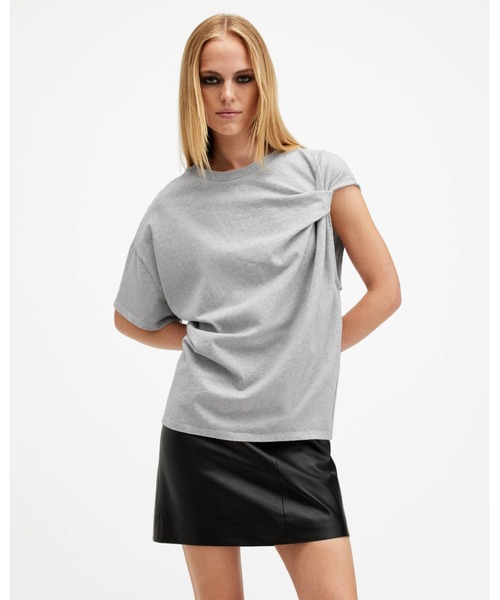 

Футболка с асимметричным рисунком, бренд AllSaints, цвет серый