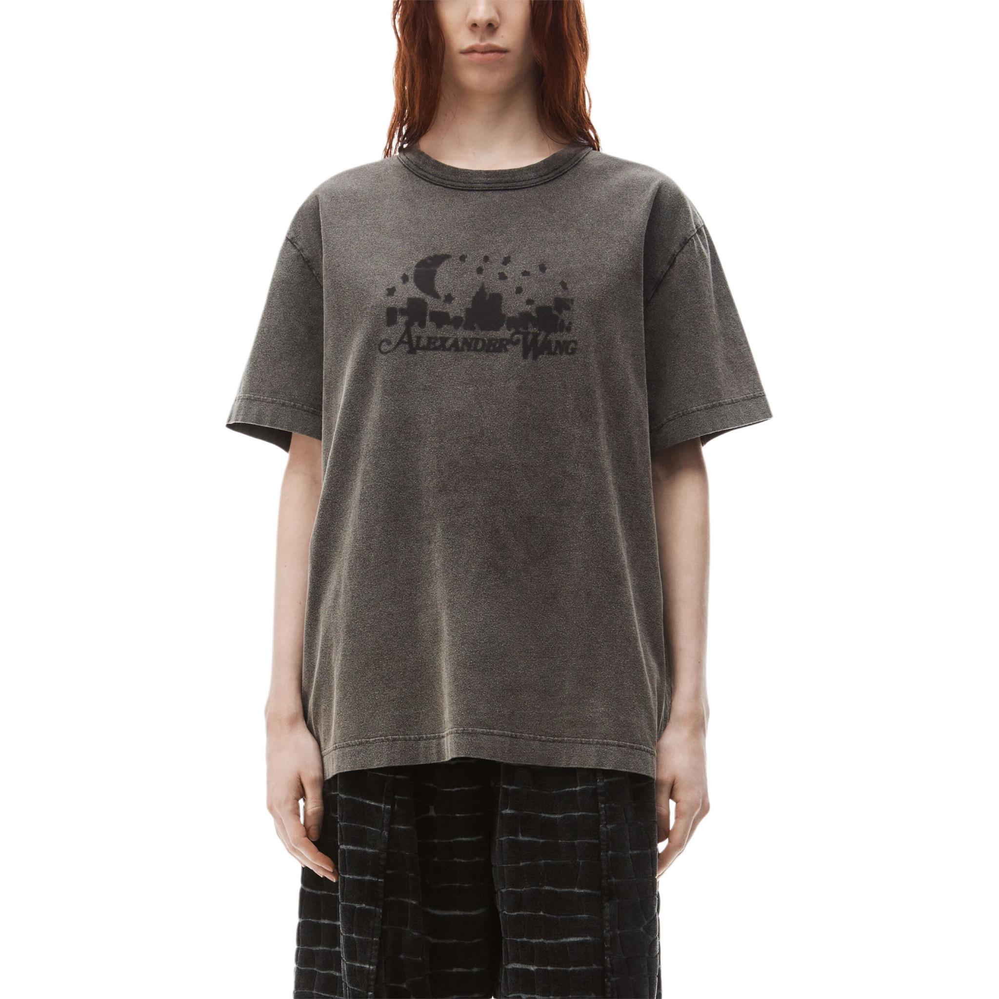 Футболка с принтом в виде логотипа Skyline потертая угольная Alexander Wang, мытый угольно-серый — фото 3