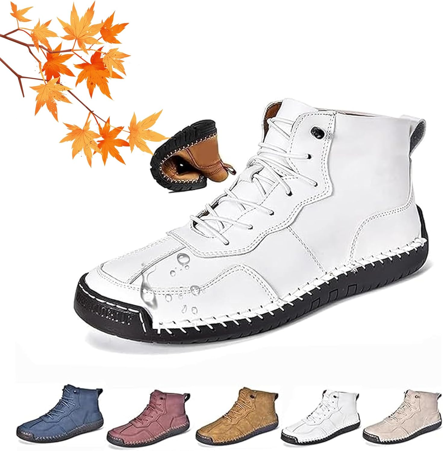 

Мужские ортопедические комфортные кожаные ботинки ручной работы, мужские кожаные ботинки с ручной прошивкой- широкий носок, наружная плоская подошва, водонепроницаемые, противоскользящие, дышащие ортопедические туфли Wxdstw, белый