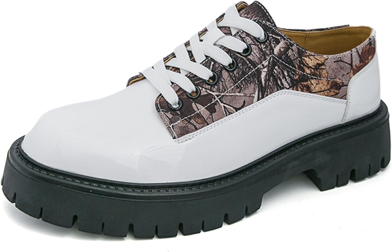 

Мужские модные оксфорды из лакированной кожи с принтом, на массивной платформе, формальные туфли-дерби на шнуровке, удобный блочный каблук, рифленая подошва, нескользящая поверхность, деловые туфли Dfhaslkle, белый