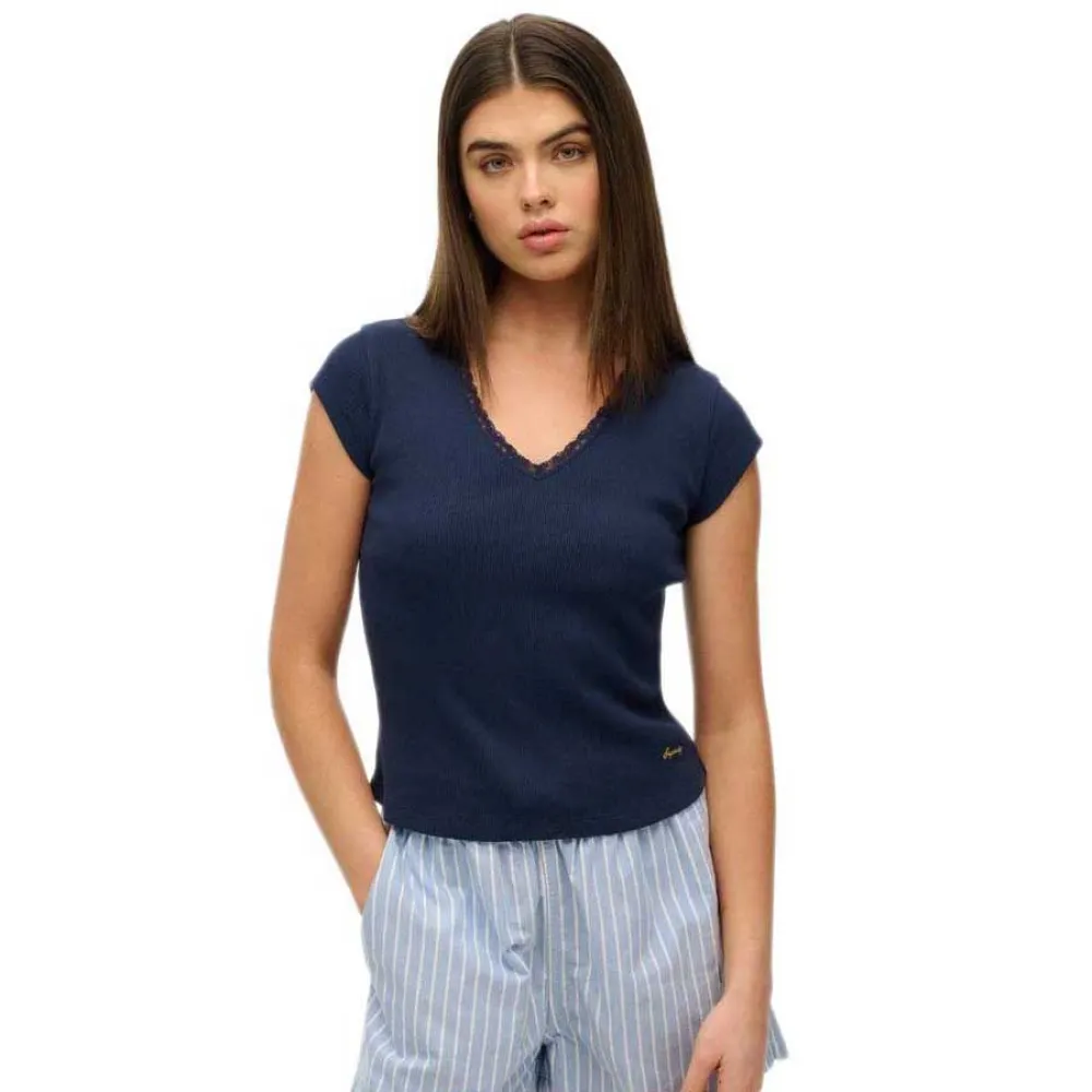 

Футболка Superdry Essential Lace short sleeve v neck, синий