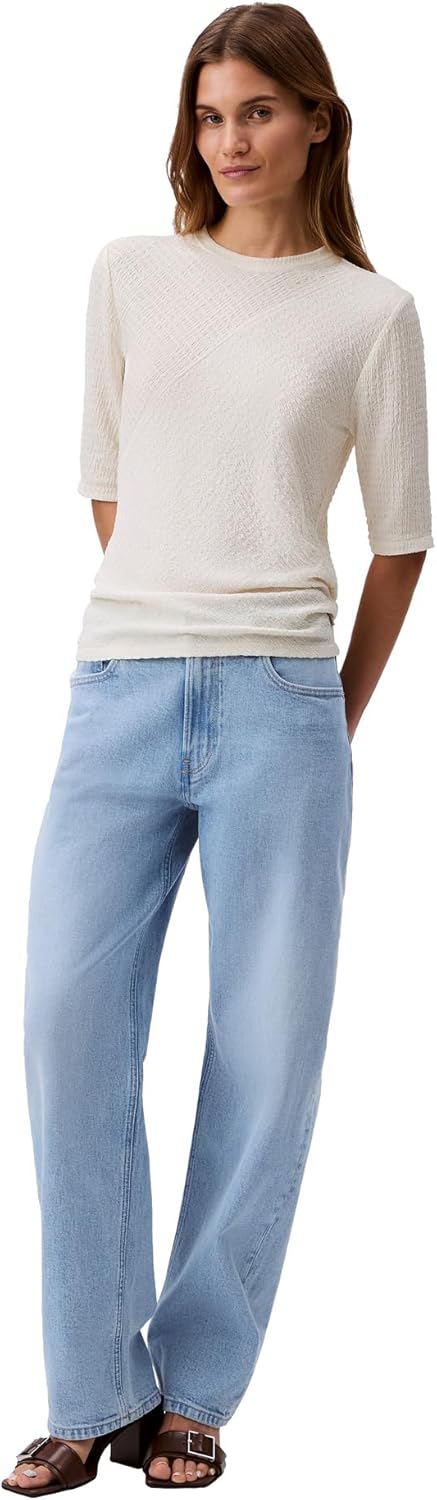 Женский текстурированный трикотажный топ Calvin Klein Jeans с рукавами 3/4, Beige — фото 3