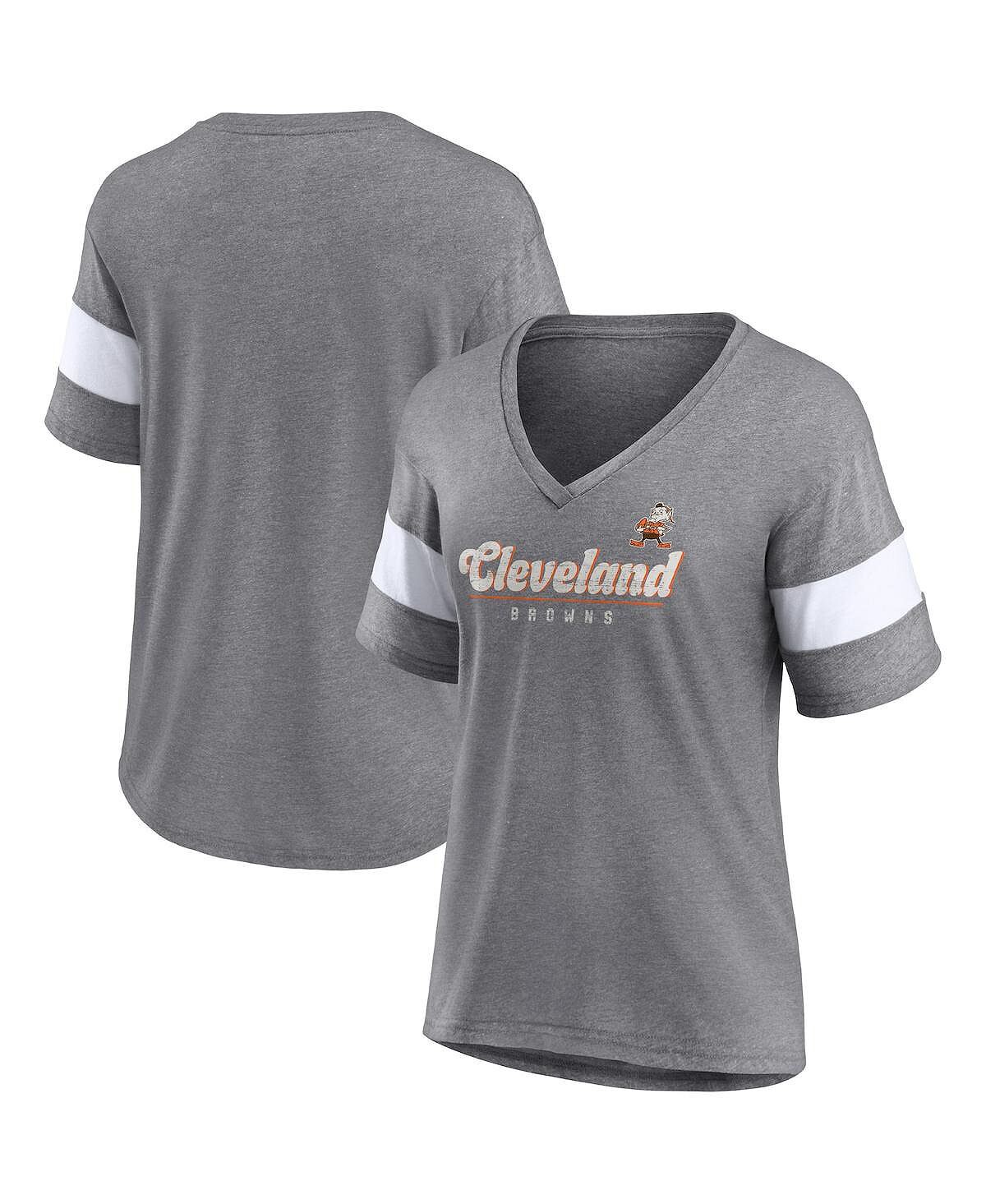 

Женская футболка с логотипом Heather Grey Cleveland Browns Give It All с полурукавами и треугольным вырезом с v-образным вырезом Fanatics