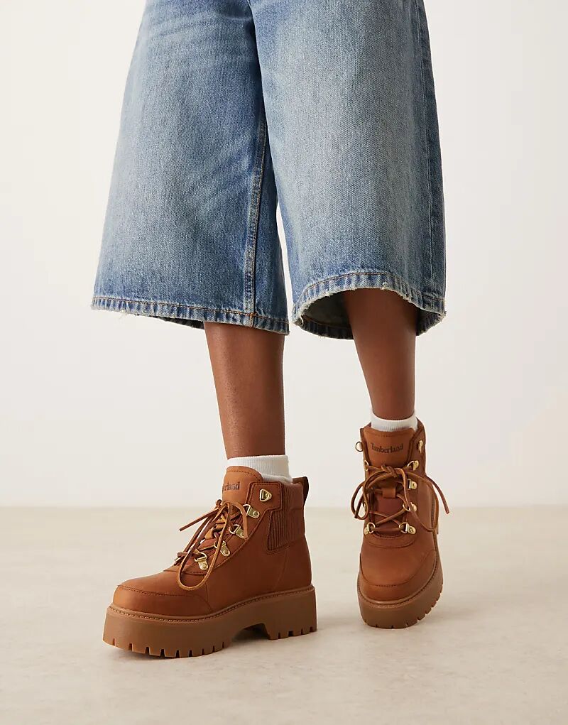 Ботинки Timberland Stone Street на платформе со шнуровкой из коричневого нубука — фото 4