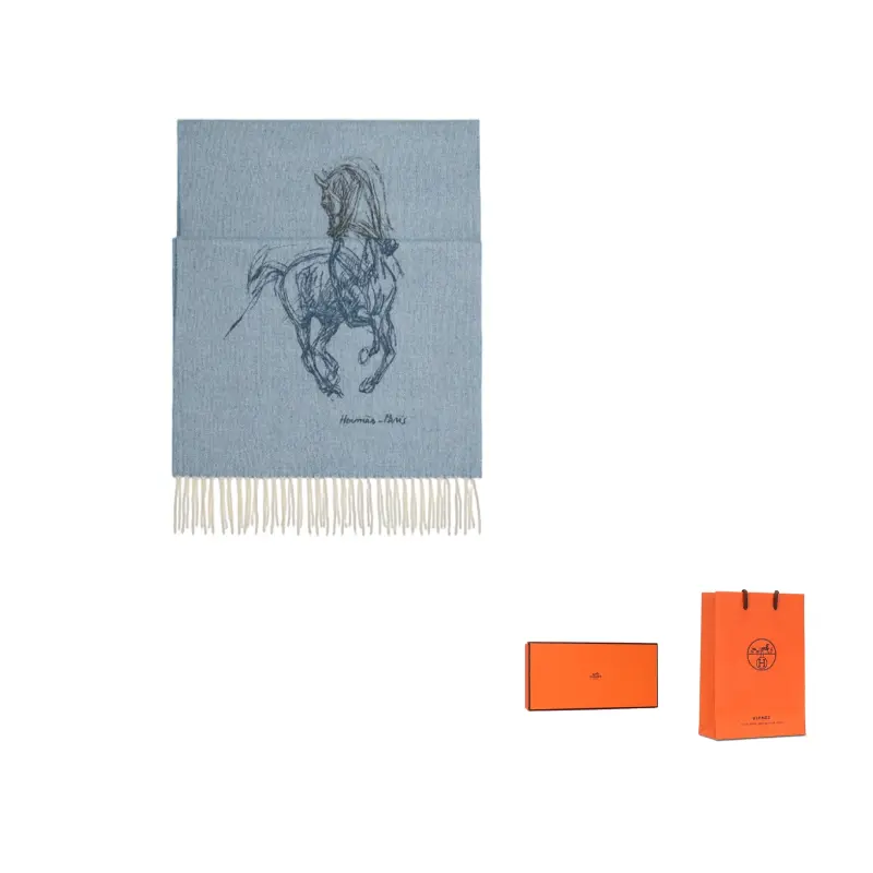 

HERMES Вязаный шарф унисекс синий, Blue