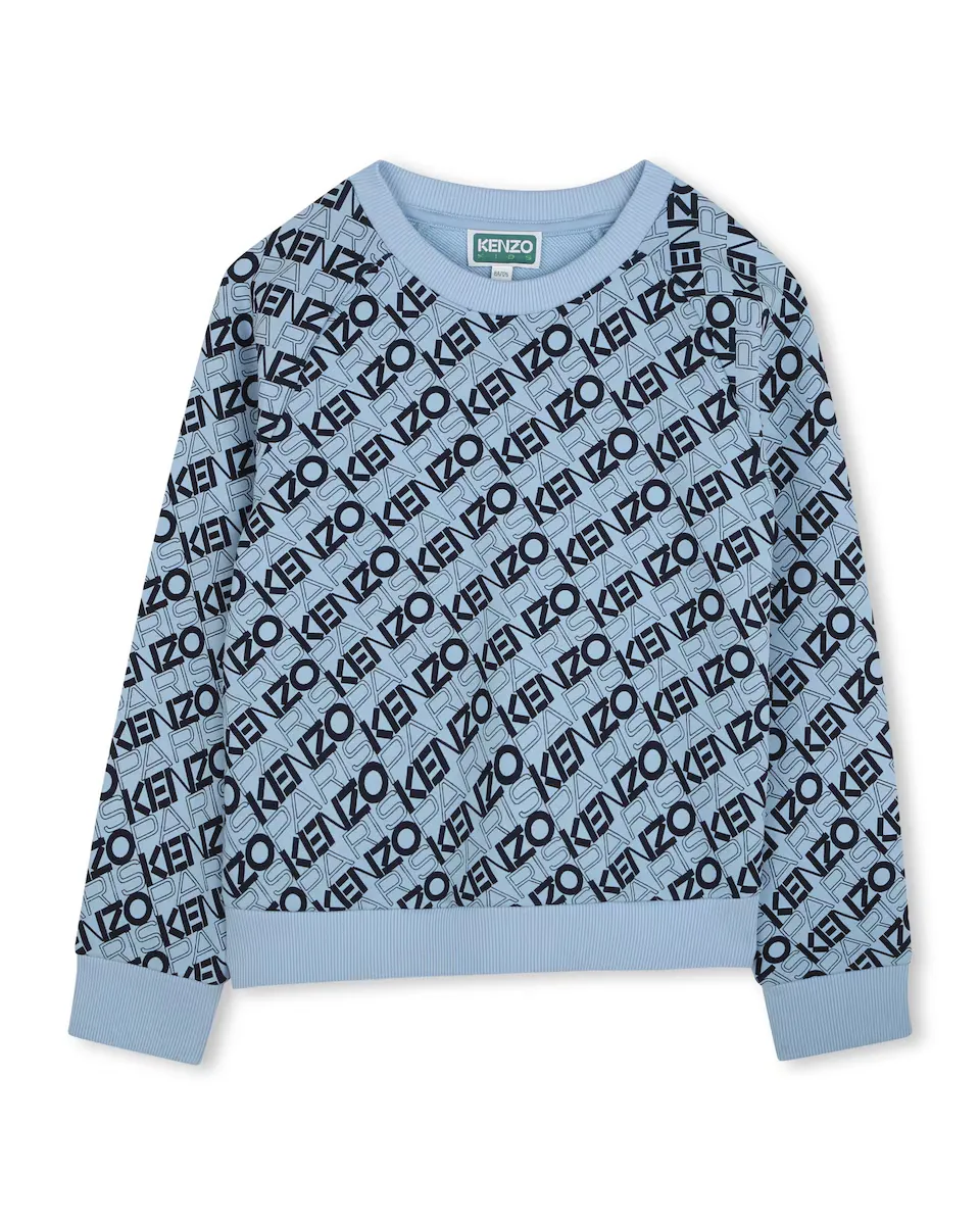 

Хлопковый свитшот для мальчика с принтом монограммы Kenzo Kids, голубой