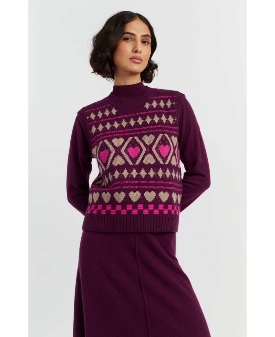 

Женская шерстяная кашемировая майка с сердечками и бриллиантами Chinti & Parker, Mulberry