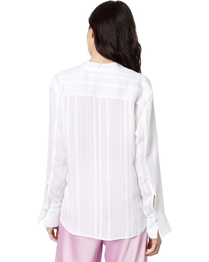 

Рубашка Vince Drapey Stripe Band Collar Shirt, цвет Optic White