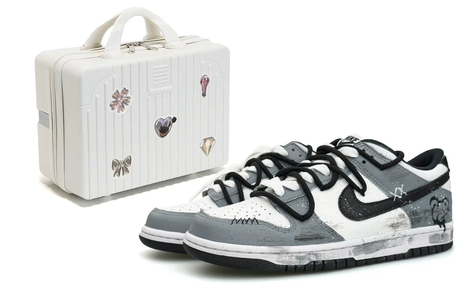 

Кроссовки Nike Dunk Skateboard Shoes Women's Low-Top Black White Gray, Черный, Кроссовки Nike Dunk Skateboard Shoes Women's Low-Top Black White Gray