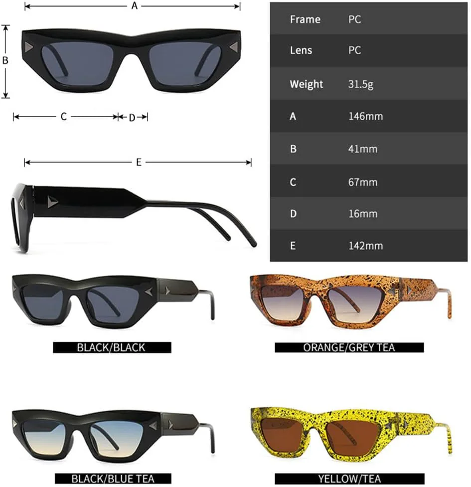 

Маленькие солнцезащитные очки для женщин и мужчин, винтажные, в стиле «кошачий глаз», роскошные солнцезащитные очки с защитой от УФ-излучения UV400 TVTBBVV, Black