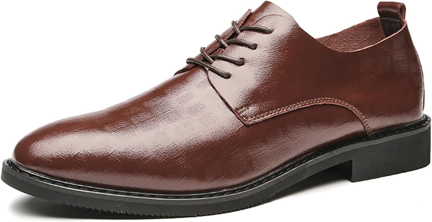 

Мужские классические кожаные оксфорды на шнуровке с низким каблуком, ретро, с круглым носком, с клетчатым принтом, с низким верхом, на массивном низком каблуке, повседневные туфли-лоферы, удобные дерби для прогулок Enjgu, коричневый