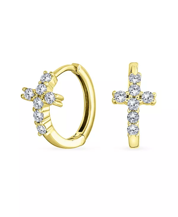 

Духовные маленькие религиозные серьги-кольца в стиле к-поп с кубическим цирконием и подвеской в виде креста-хагге из стерлингового серебра Bling Jewelry, gold-tone