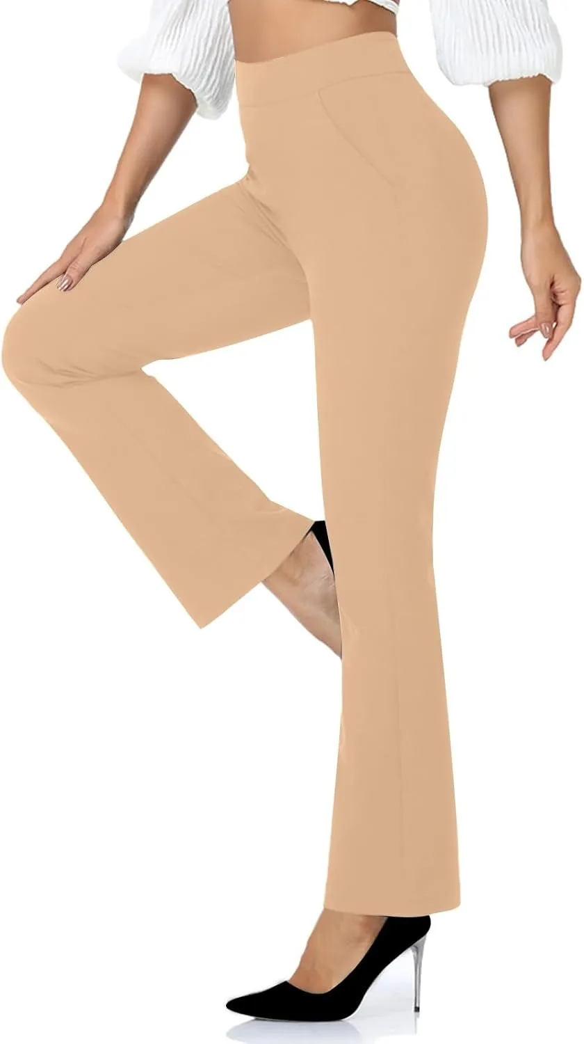 Рабочие брюки женские Business Casual эластичные Pull On брюки High Waisted Slim облегченные расклешенные с карманами Generic, хаки