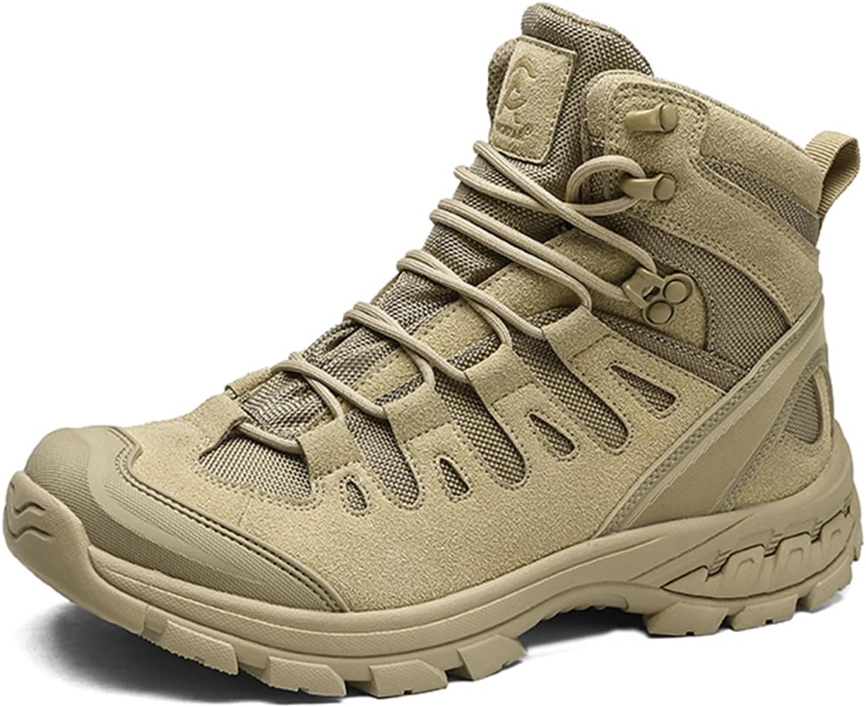 

Мужские тактические военные ботинки TengfeiFly из замши с сеткой, средней высоты, на шнуровке, с усиленным носком и пяткой, легкие и дышащие, для охоты, походов и пеших миссий, хаки