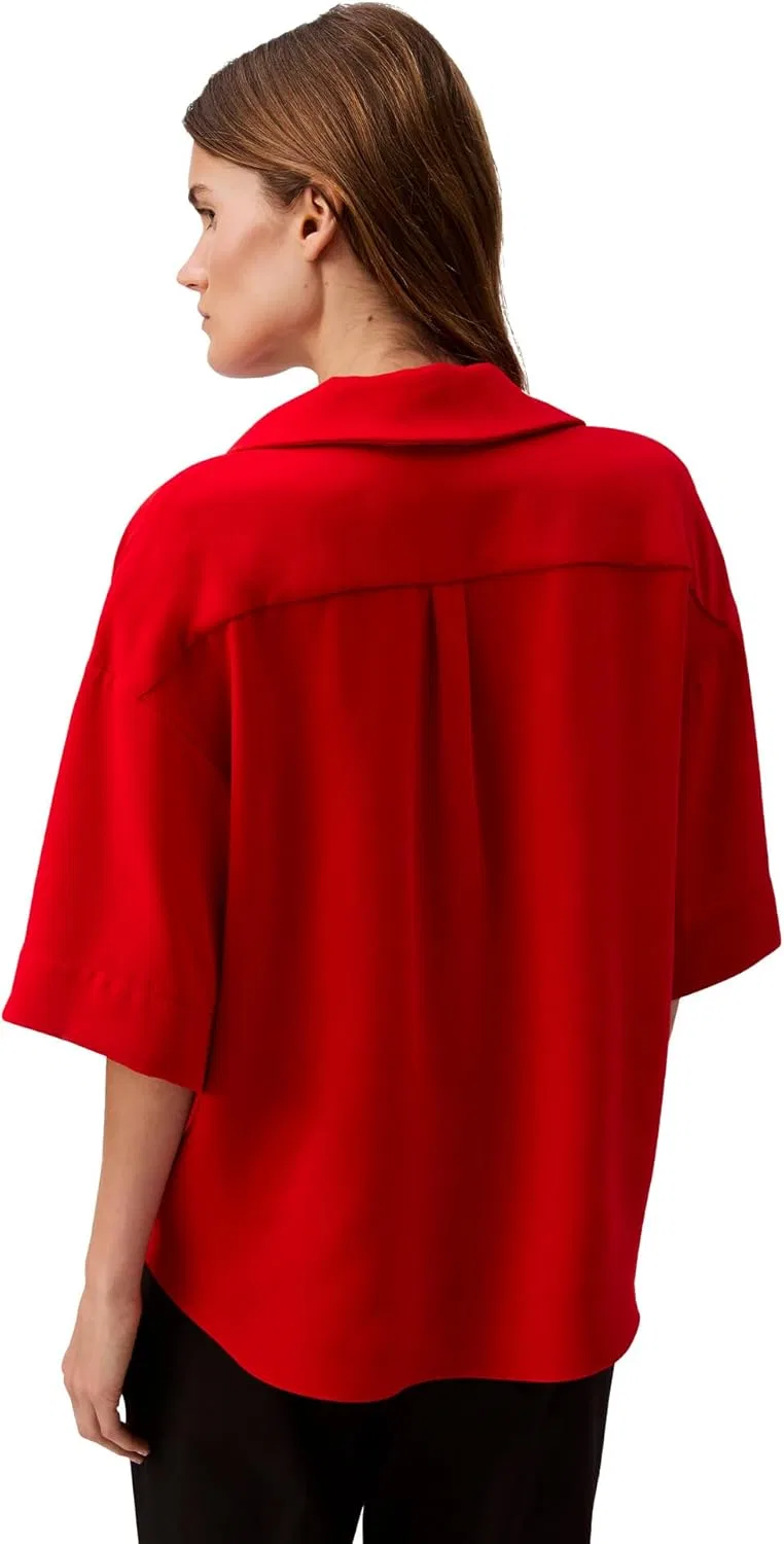 Блуза, крэп, Peasant Top, Calvin Klein, goji berry — фото 2