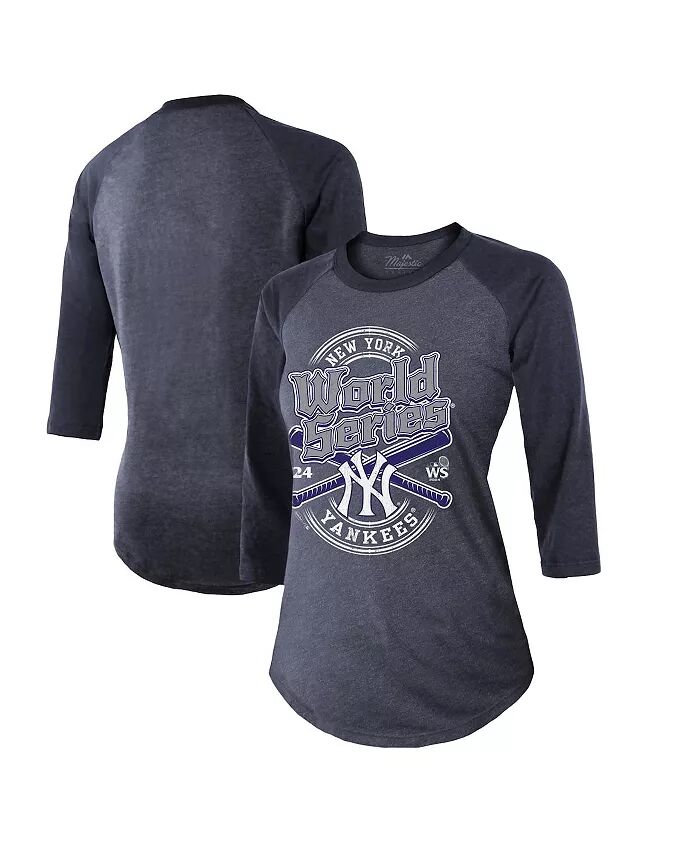 

Женская футболка Navy New York Yankees 2024 World Series Tri-blend с рукавом 3/4 Fanatics