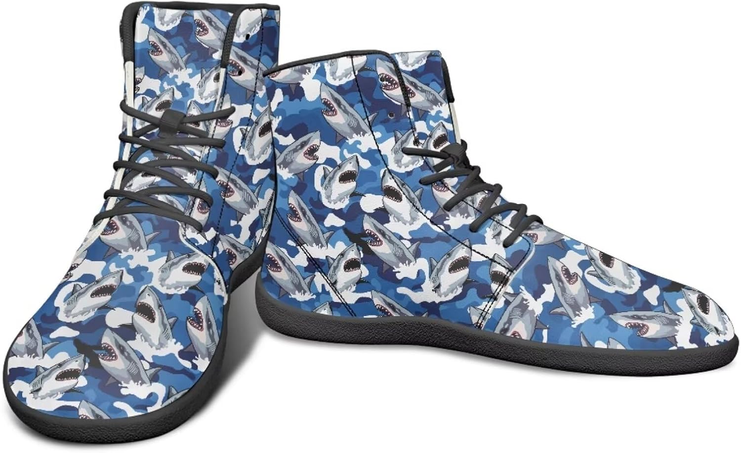 

Высокие кроссовки с морским животным принтом и обувь для босоного ходьбы, заземляющие кроссовки для мужчин, обувь для кросс-тренинга и путешествий Watdotory, Sharks Design