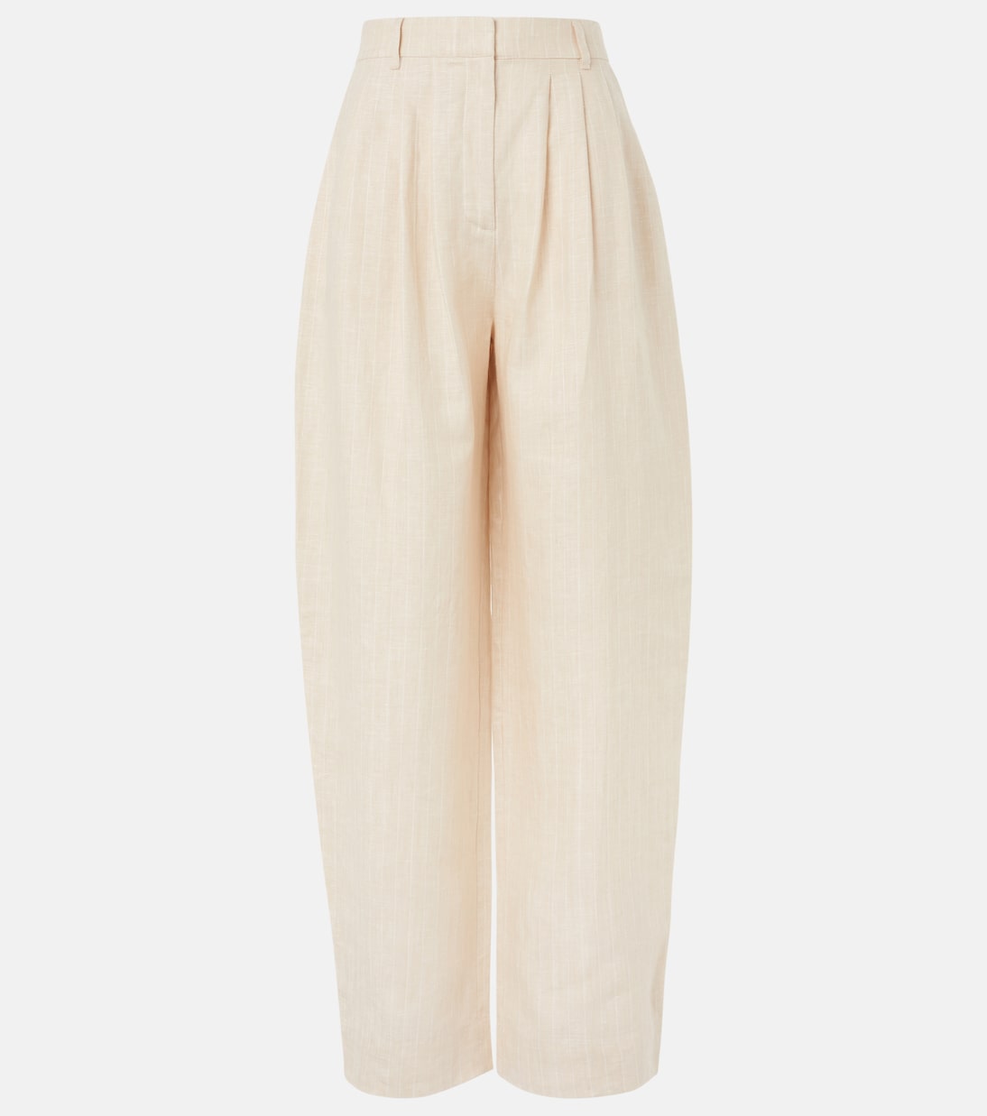 

Льняные брюки с бутылочным кроем и полосками Lucille Posse, Beige Pinstripe