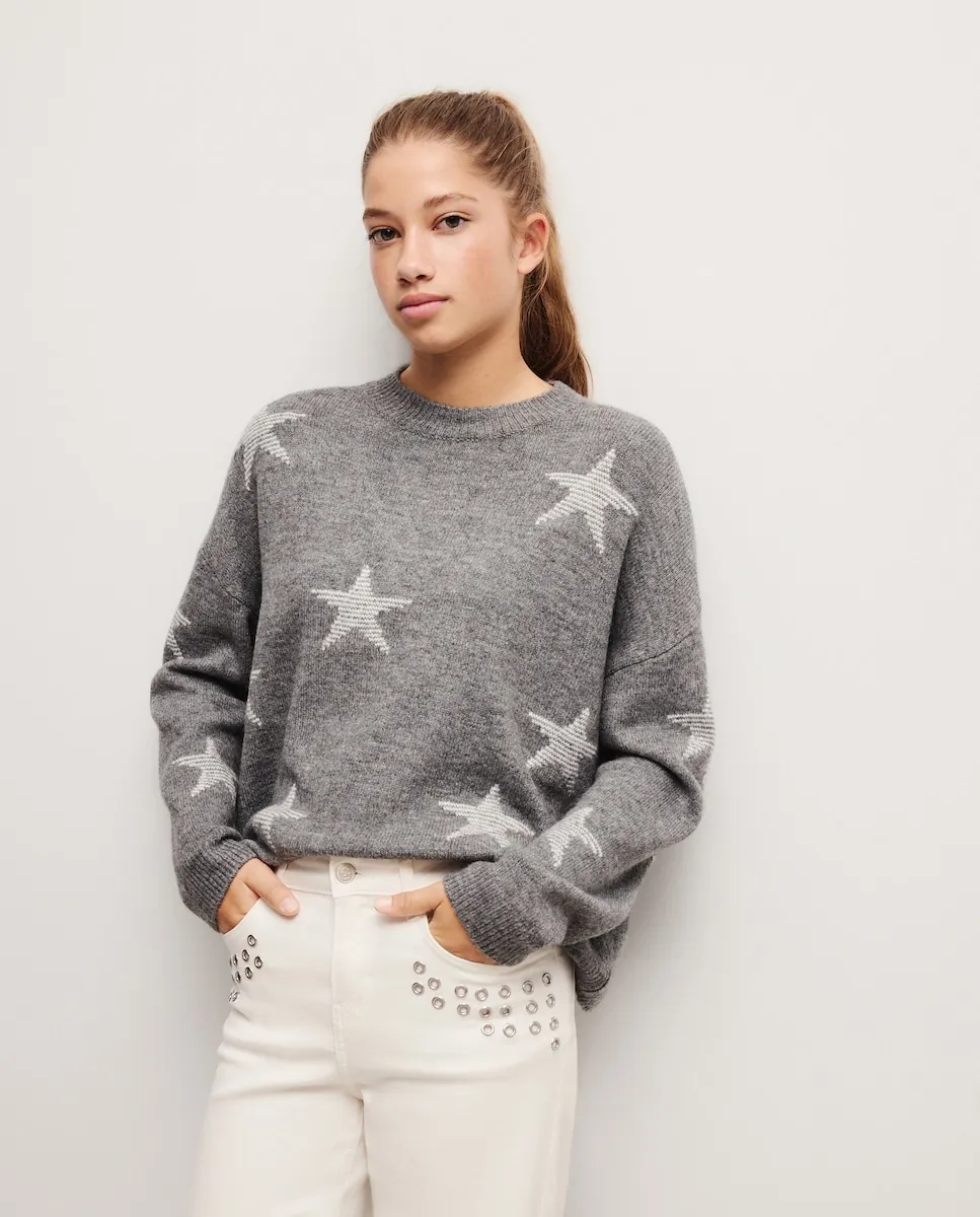 

Женский джемпер с рисунком звезд по всей поверхности Green Coast, светло-серый