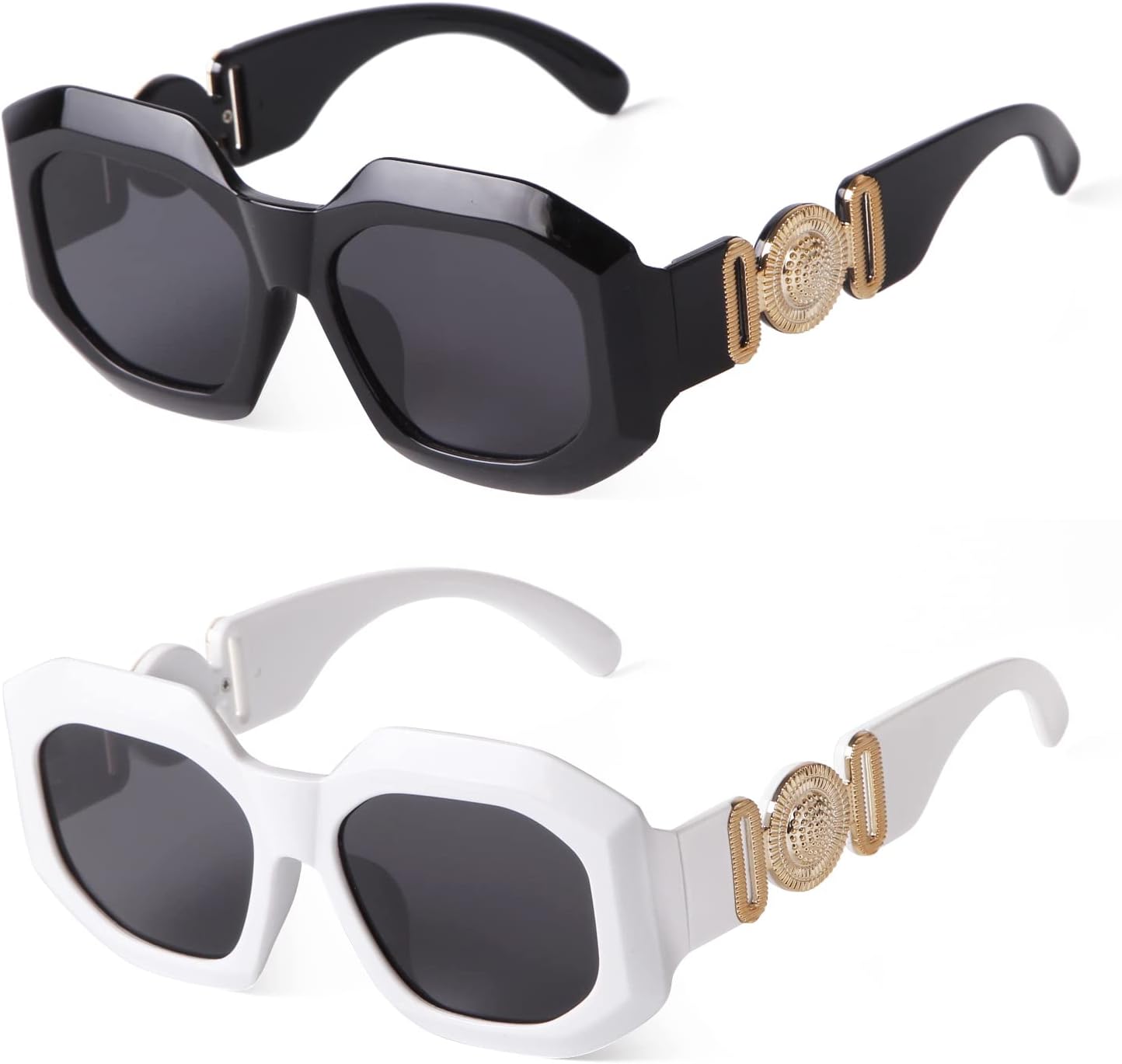 

Солнцезащитные очки VIA LEECA Trendy неправильной формы, прямоугольной формы, для женщин и мужчин, винтажные очки для вождения в стиле 90-х, одна упаковка, 2 Packs Black+white