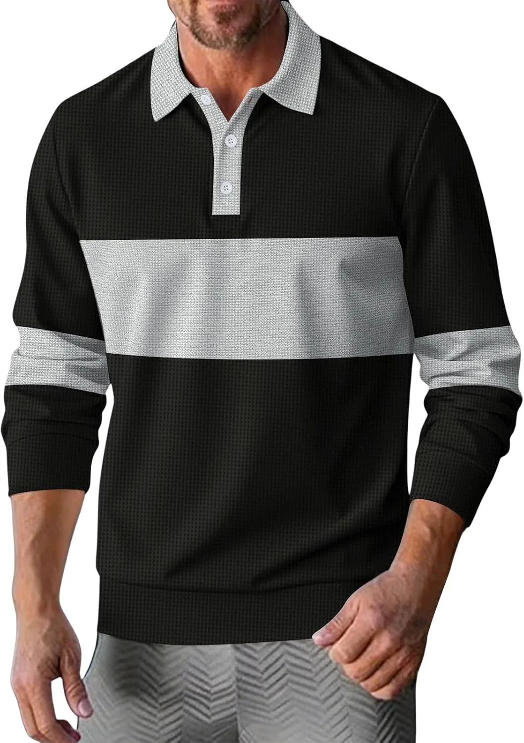 

Мужская поло с длинным рукавом и воротником на пуговицах в стиле бизнес-кэжуал