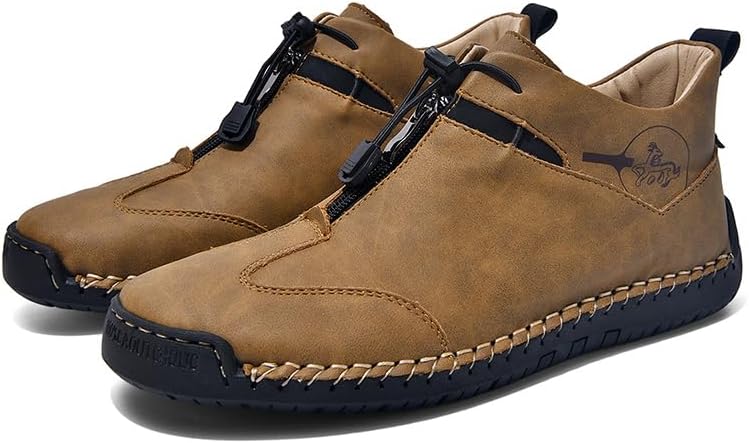 

Мужские повседневные кожаные ботинки на низком каблуке с застежкой-молнией, ручной работы, комфортные туфли в стиле мокасин, доступны в черном, синем и зеленом цветах Generic