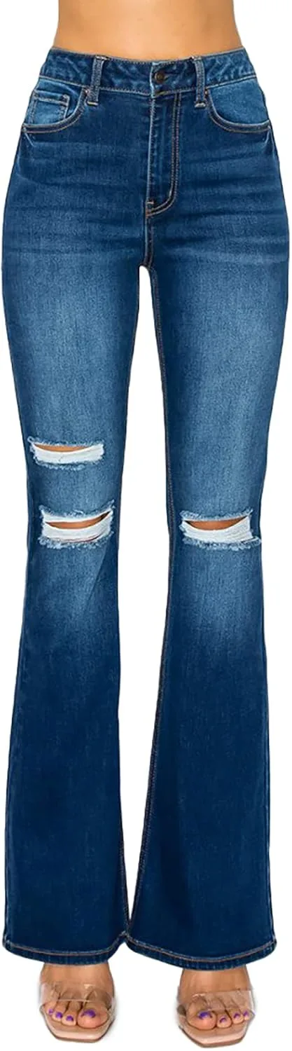 

WAX JEAN женские джинсы-клеш Destructed из экологичного денима