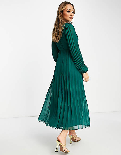 

Зеленое платье миди с глубоким вырезом и плиссированным лифом ASOS DESIGN, Зеленый, Зеленое платье миди с глубоким вырезом и плиссированным лифом ASOS DESIGN