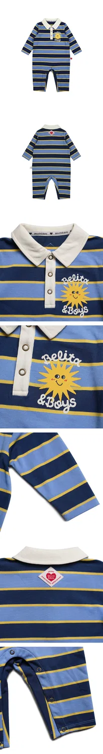Детский комбинезон с воротником и длинными рукавами Belita&Boys, мультиполоска, тёмно-синий — фото 3