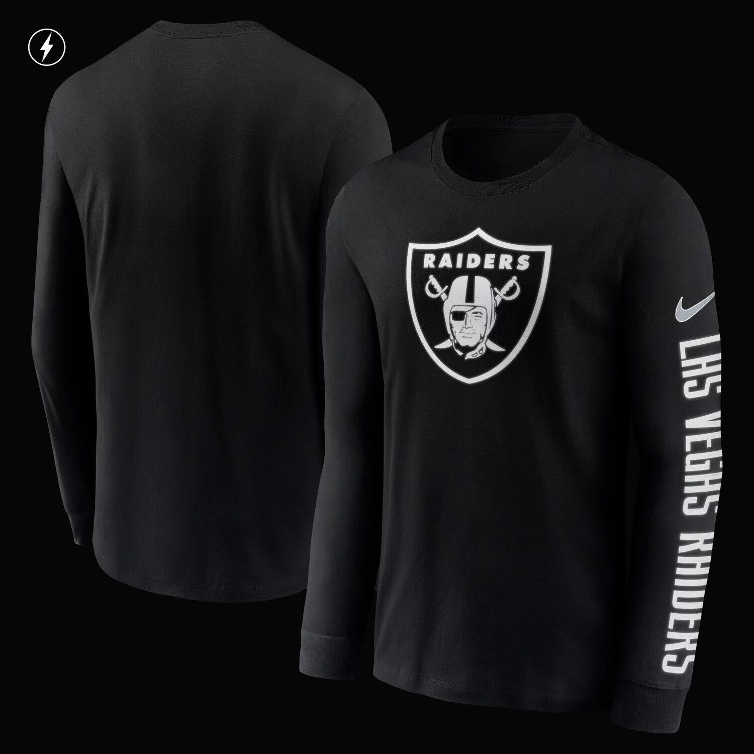 Мужская черная футболка с названием и логотипом Nike Las Vegas Raiders RFLCTV — фото 2