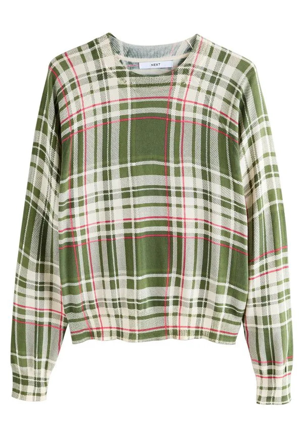 Джемпер стандартного кроя с мягким круглым вырезом. Next, Green Pink Check