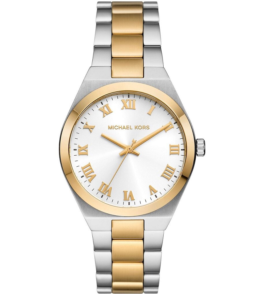 

Женские часы Michael Kors Lennox с трехстрелочным двухцветным браслетом из нержавеющей стали, золотой