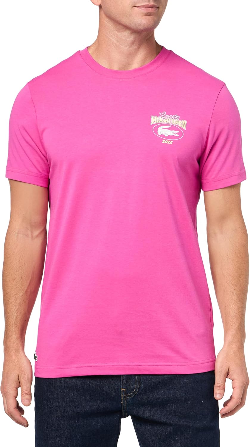 Футболка Lacoste, с принтом крокодилов, малиновая