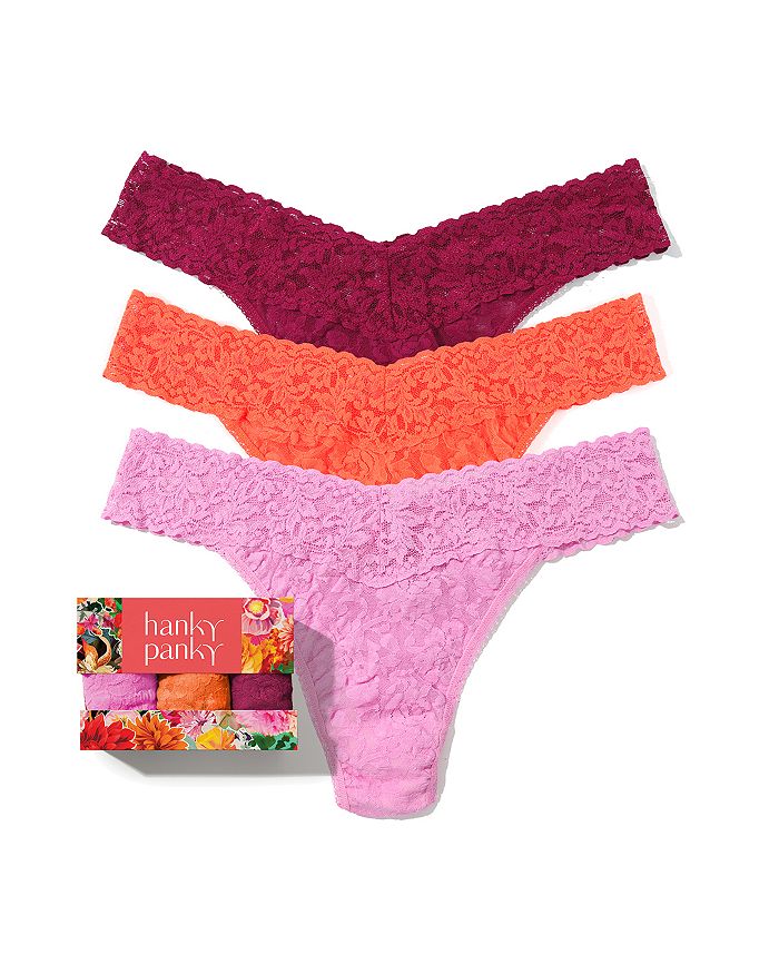 

Сигнатурные кружевные стринги Original Rise, набор из 3 штук Hanky Panky, красный