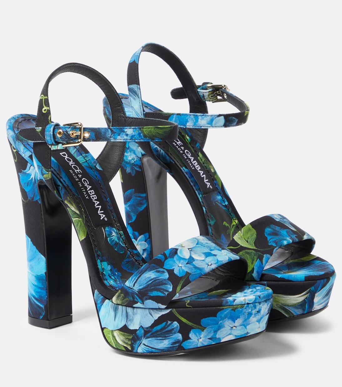 Атласные босоножки на платформе с цветочным принтом Dolce&Gabbana, мультиколор