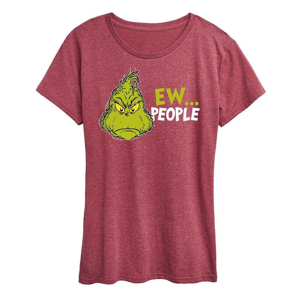 

Женская футболка с рисунком Dr. Seuss The Grinch Ew People Licensed Character, цвет Heather Dark Red