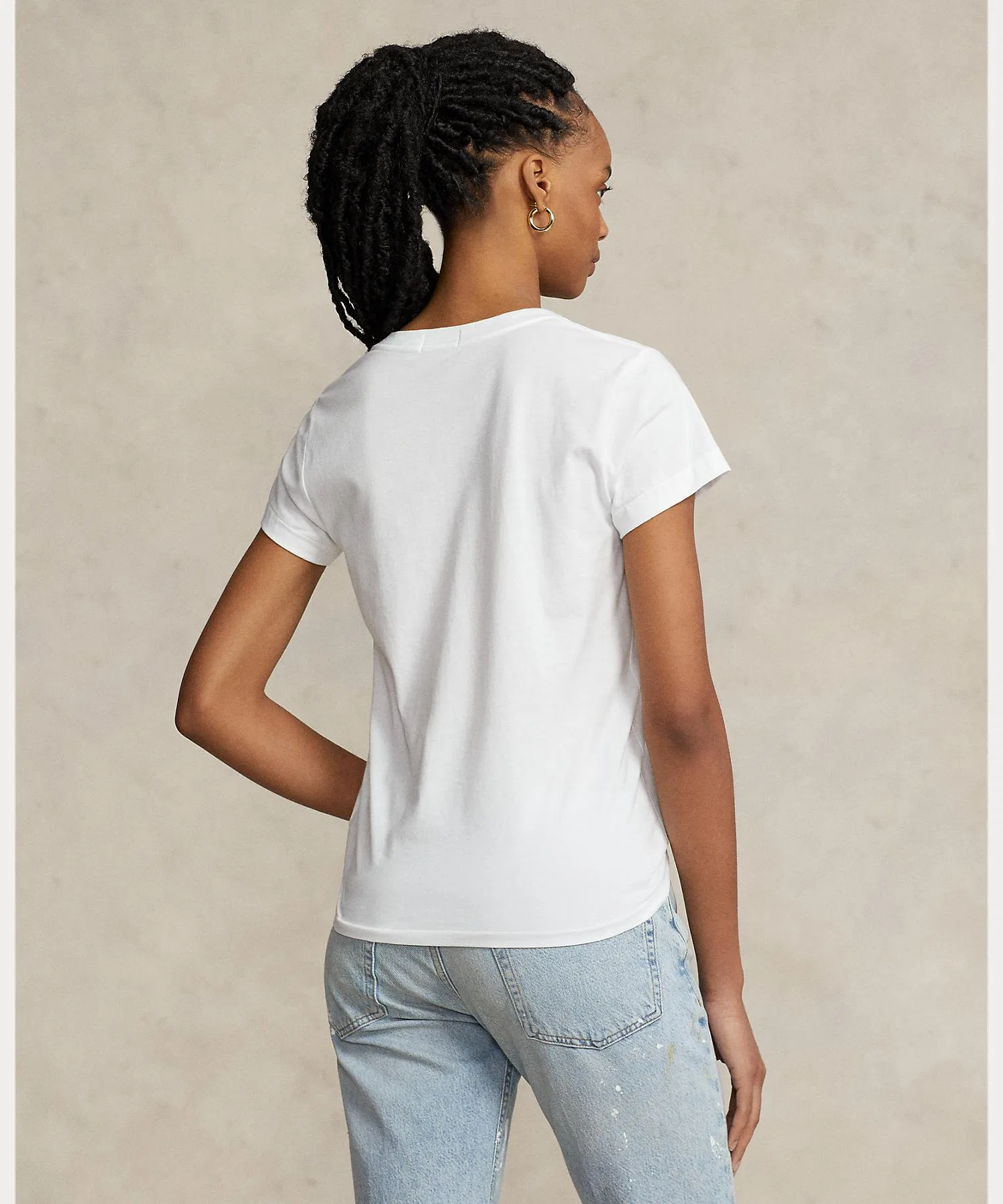 Женская хлопковая футболка POLO RALPH LAUREN V-neck белая — фото 4