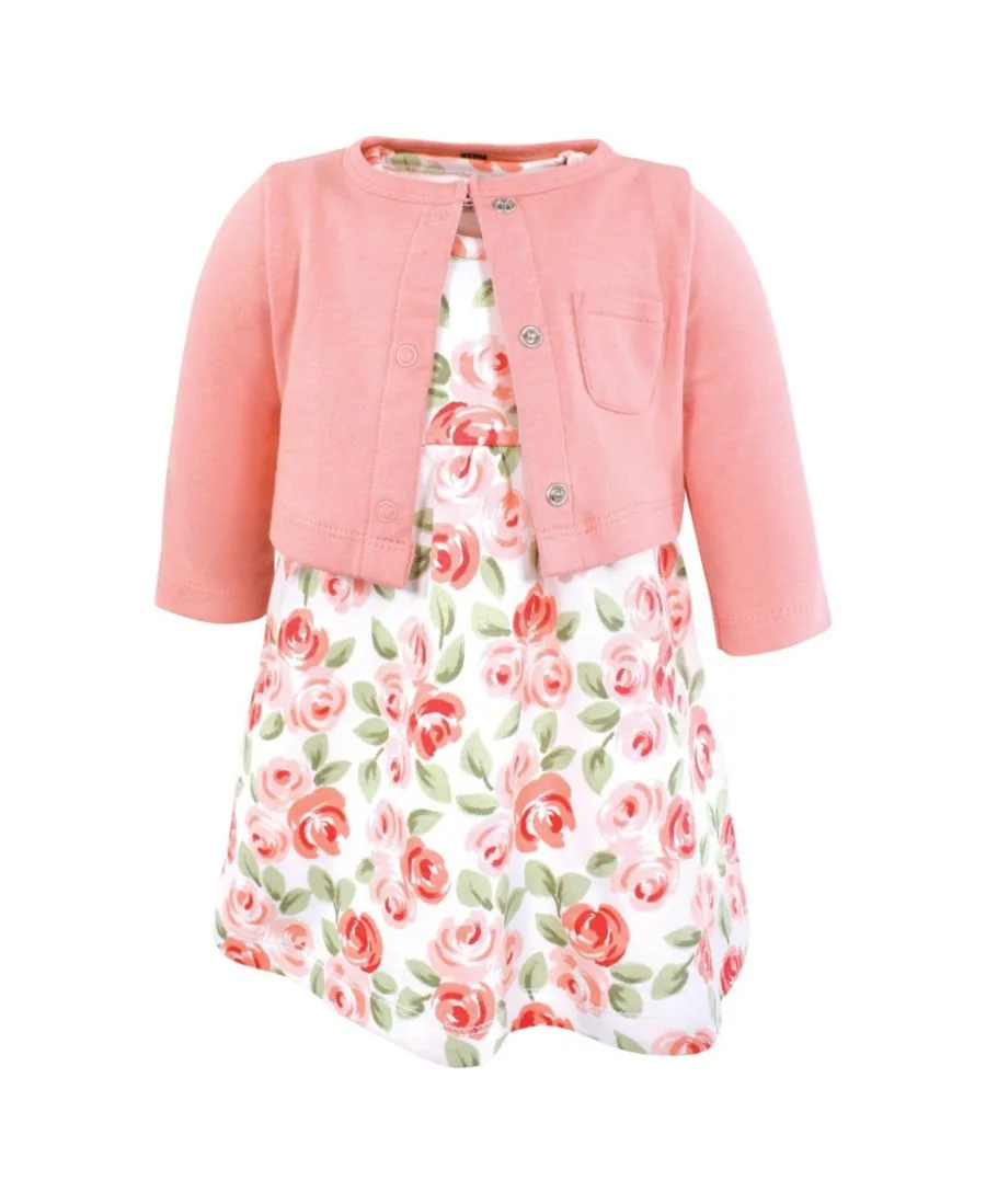 Легкий хлопковый комплект: платье и кардиган Hudson Baby, Coral Floral